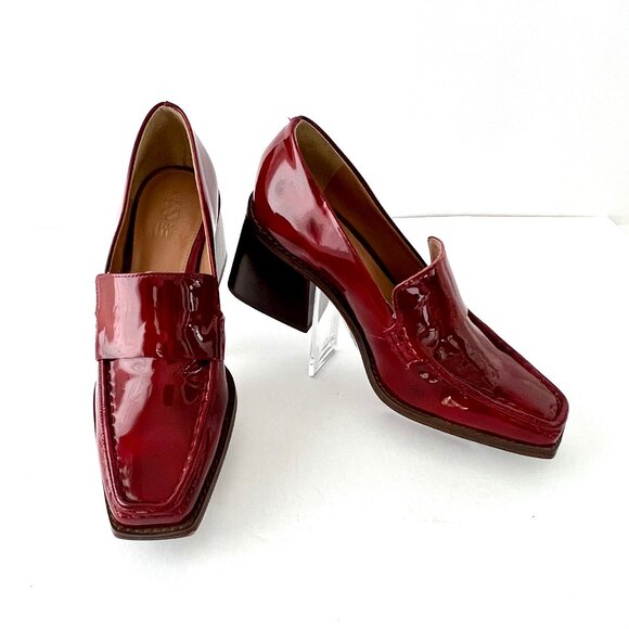 Vince Camuto Segellis Red Patent Leather Stacked Block Loafer Heels, Size 8 EC! - Picture 1 of 13